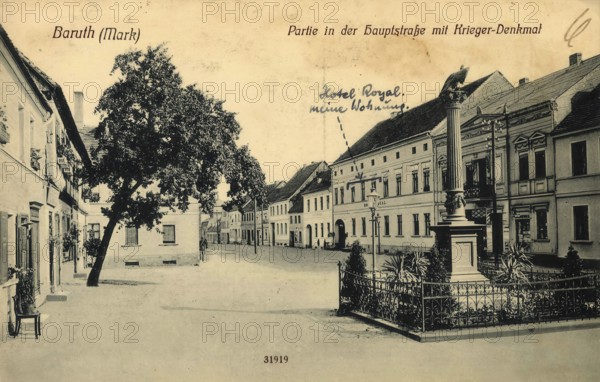 Historical postcard around 1900, Baruth in der Mark, war memorial, town in the district of Teltow-Fläming in Brandenburg, Germany, digital reproduction of a historic postcard, public domain, from that time, exact date unknown