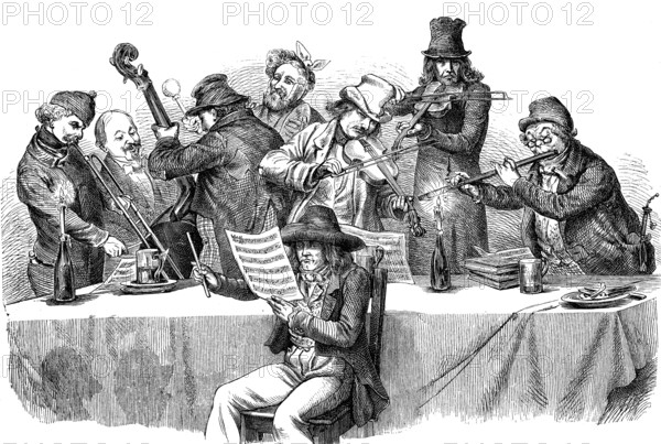 Bohemian musicians, woodcut from 1864