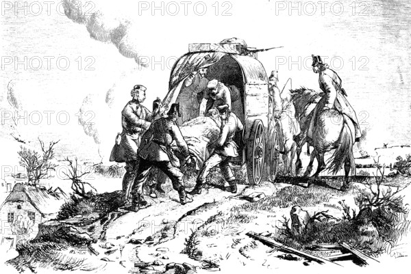 Prussian ambulance, woodcut from 1864