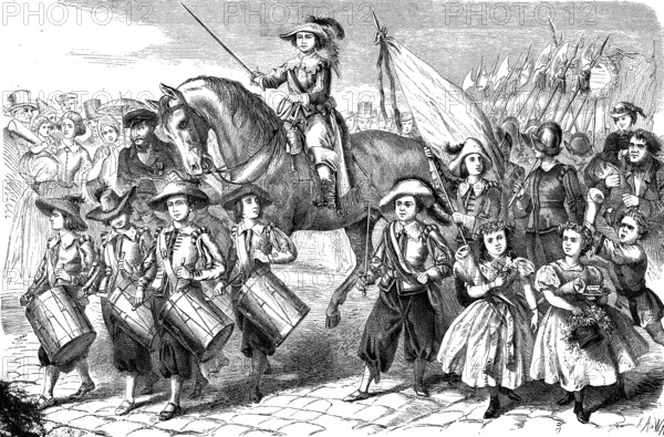 Die Kinderzeche von Dinkelsbühl, Bavaria, Germany, woodcut from 1864