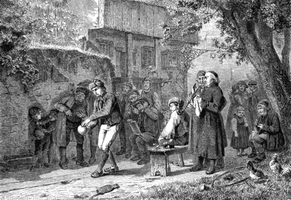 Bowling alley, woodcut from 1864