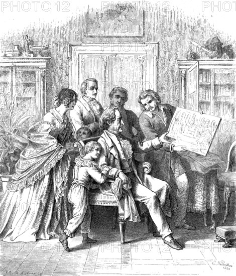Visiting Johann Wolfgang von Goethe, 1749-1832, woodcut from 1864