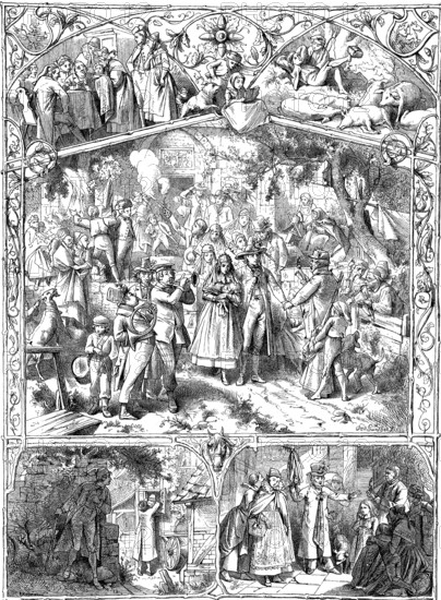 Westphalian farming life, Westphalia, Germany, woodcut from 1864