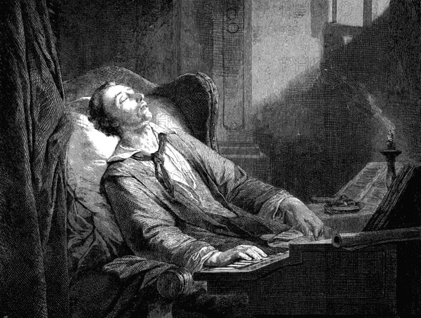 Carl Maria Friedrich Ernst von Weber, 1786-1826, German composer, conductor and pianist, shortly in front of his death, woodcut from 1864