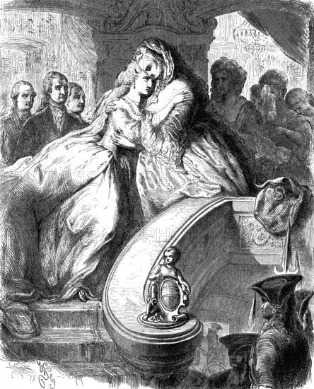 Maria Antoinette, Maria Antonia von Branconi, 1746 - 1793, says goodbye to her mother, woodcut from 1864