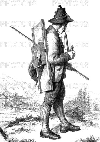 Krautschneider im Montafone, Austria, woodcut from 1864