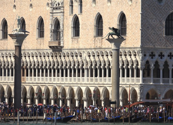 Doge's Palace, Column with the Lion of St. Mark and Theodorus on the Piazzetta, Venice, Veneto, Italy