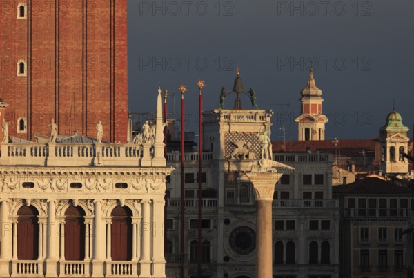 St. Mark's Square, Campanille, Throdorus Column and Clock Tower, Venice, Veneto, Italy