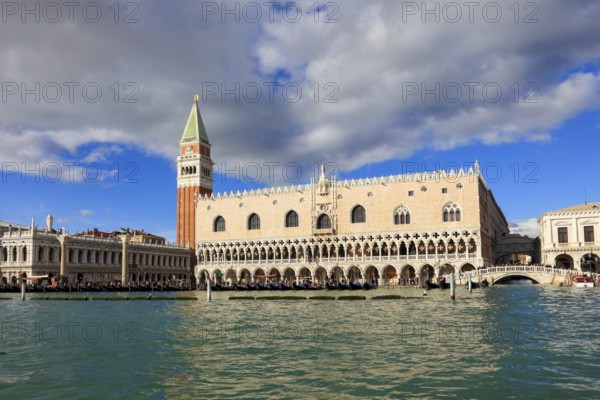 Doge's Palace and Campanile and Bridge of Sighs, San Marco, Venice, Veneto, Italy