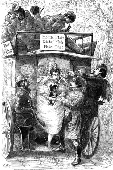 Omnibus in Berlin, woodcut from 1864