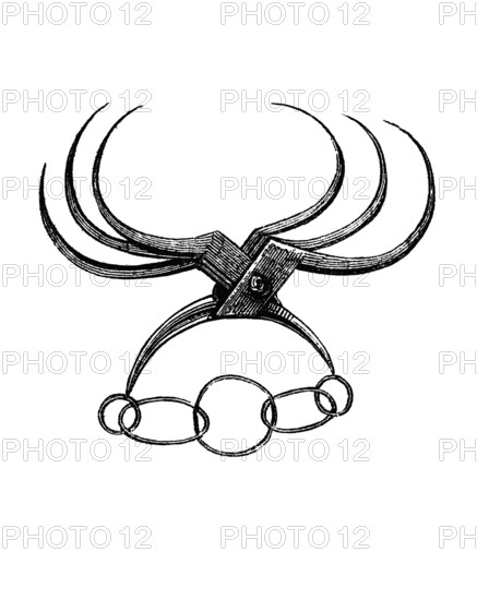 Instruments of torture: The spider. The Spanish spider looks and moves like a hair clip. Except that the tips were made of iron and were not pushed into the hair but under the skin, usually on sensitive areas such as the neck or inner thighs. Then you could attach a rope to the Spanish spider and pull the defendant up with a pulley, woodcut from 1864
