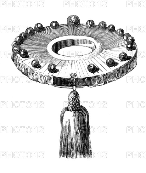 Instruments of torture: The bell collar, woodcut from 1864