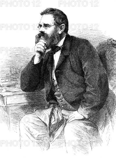 Fritz Reuter, actually Heinrich Ludwig Christian Friedrich Reuter, 1810-1874, is considered one of the most important poets and writers of the Low German language, woodcut from 1864