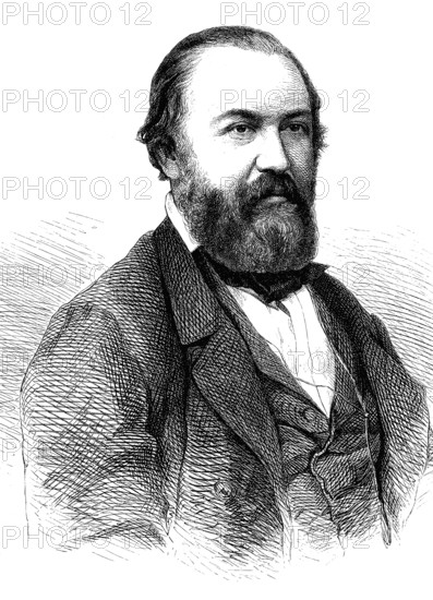 Ernst Carl Erdmann Heine, 1819- 1888, was a Saxon landowner, lawyer, entrepreneur and politician (DFP) . He was a member of the Saxon State Parliament and the Reichstag, woodcut from 1864