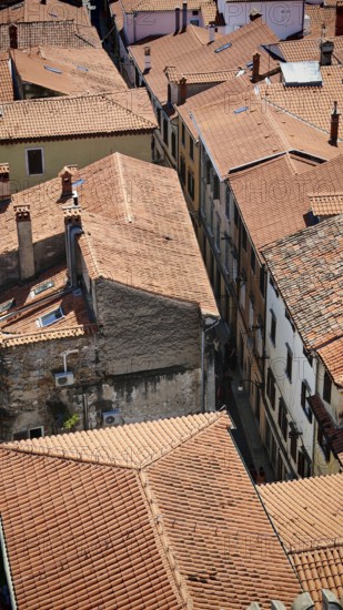 Narrow streets and old houses with red roofs from a bird's eye view, Koper, Slovenia