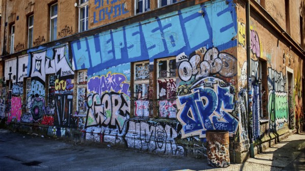 A wall decorated with colorful graffiti showing urban creativity and art, Ljubljana, Slovenia