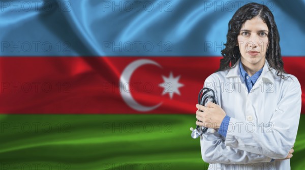 Azerbaijani national health system, Medical professional on Azerbaijan flag background