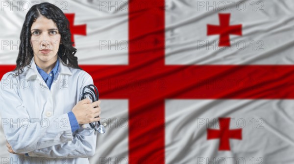 Georgian national health system, Medical professional on Georgia flag background