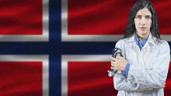 Norwegian national health system, Medical professional on Norway flag background