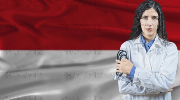 Monegasque national health system, Medical professional on Monaco flag background