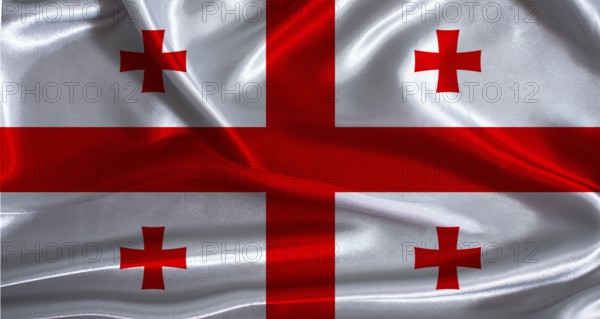Georgia flag with cloth textured background. National flag of Georgia with realistic texture
