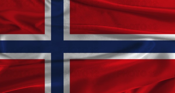 Flag of Norway with fabric textured background. Close up of National flag of Norway with realistic texture