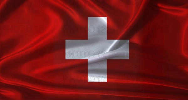 National flag of Switzerland with cloth texture. Switzerland flag with realistic texture background