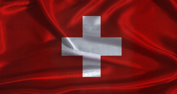 Switzerland flag with cloth textured background. National flag of Switzerland with realistic texture