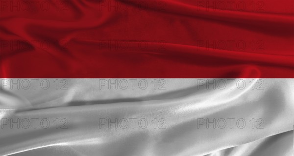 Flag of Monaco with fabric textured background. Close up of National flag of Monaco with realistic texture