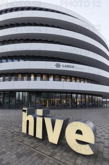 Largo office building with Hive logo, myhive offices, Medienhafen Düsseldorf, North Rhine-Westphalia, Germany