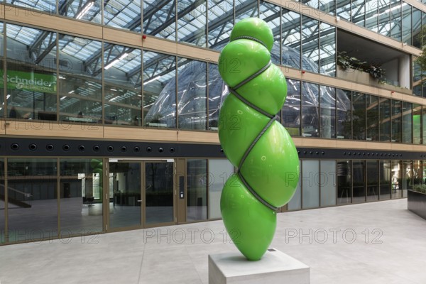 Blow up sculpture by sculptor Stephan Marienfeld, atrium of the EUREF Campus Düsseldorf, European Energy Forum for Climate Protection and Electric Mobility, Energiewende, Düsseldorf, North Rhine-Westphalia, Germany