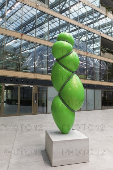 Blow up sculpture by sculptor Stephan Marienfeld, atrium of the EUREF Campus Düsseldorf, European Energy Forum for Climate Protection and Electric Mobility, Energiewende, Düsseldorf, North Rhine-Westphalia, Germany
