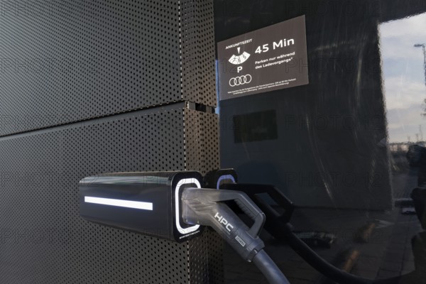 Audi charging station for electric cars on EUREF Campus Düsseldorf, detail, European Energy Forum for Climate Protection and Electric Mobility, Energiewende, Düsseldorf, North Rhine-Westphalia, Germany