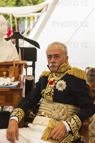 Slavkov u Brna, Moravia, Czech Republic, Eastern Europe. Actor playing General Legrand Napoleon s right hand in the battle of Austerlitz during a re enactement on the real grounds where the battle of Austerlitz happened now in Czech Republic