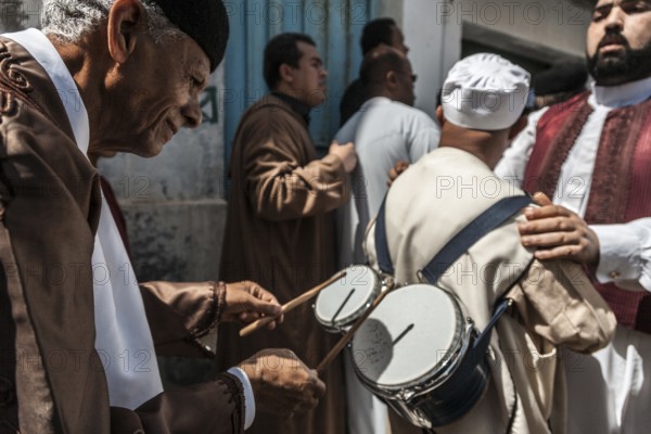 Tripoli, Libya, North Africa. An elderly Libyan musician during the street festivities of Milhud in Tripoli s old town