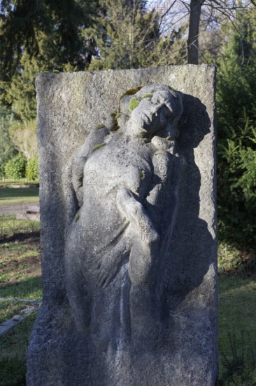 Grave sculpture hand holding female figure, Willy Schlatter Historical Tomb, North Cemetery Düsseldorf, North Rhine-Westphalia, Germany