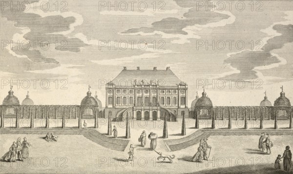 Margravial pleasure palace Monplasir in Schwedt, around 1850, Germany, authentic, digitally restored reproduction from a 19th century model, exact date of depiction unknown, historical