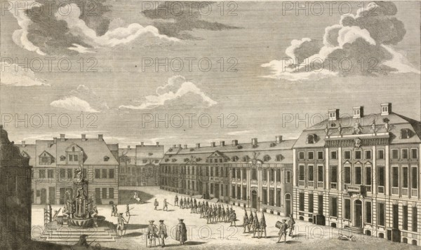 The Rossmarkt in Szczecin, around 1850, Germany, authentic, digitally restored reproduction from a 19th century model, exact date of depiction unknown, historical