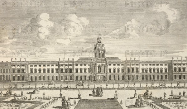 Charlottenburg Palace, garden side, around 1850, Berlin, Germany, authentic, digitally restored reproduction from a 19th century model, exact date of depiction unknown, historical