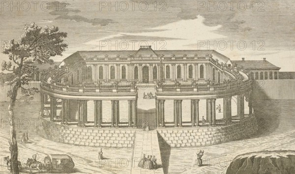 Royal pleasure palace Sanssoucy, Sanssouci near Potsdam, back, around 1850, Germany, authentic, digitally restored reproduction from a model from the 19th century, exact date of depiction unknown, historical