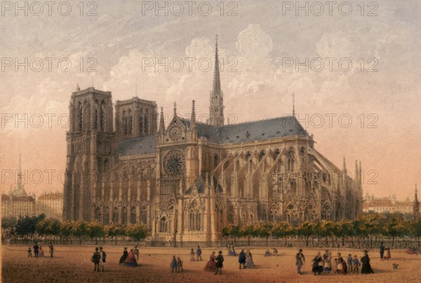 Notre-Dame de Paris Cathedral, Our Lady of Paris, around 1900, France, authentic, digitally restored reproduction from a 19th century model, exact date of depiction unknown, historical