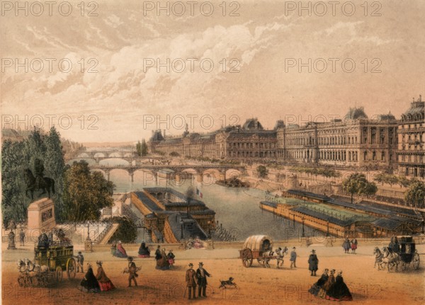 The Louvre and the adjacent Jardin des Tuileries in the 1st arrondissement of Paris form a historic heart of the city, around 1900, France, authentic, digitally restored reproduction from a 19th-century model, exact date of presentation unknown, historical