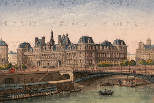 Hôtel de Ville, the monumental city hall of Paris and seat of the city administration, Paris around 1900, France, authentic, digitally restored reproduction from a 19th century model, exact date of presentation unknown, historical