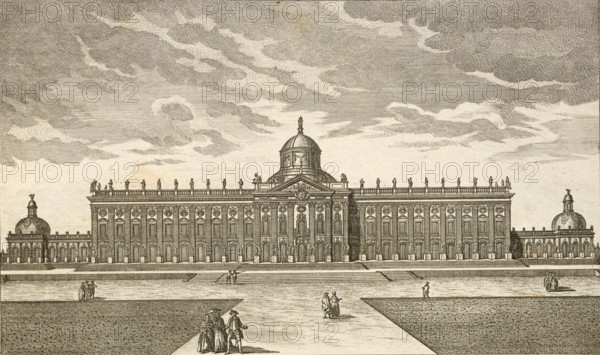 New Royal Palace near Potsdam, garden façade, around 1850, Germany, authentic, digitally restored reproduction from a 19th century model, exact date of depiction unknown, historical