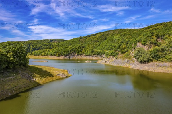 Schleiden, North Rhine-Westphalia, Germany — Eifel National Park. Urfttalsperre, Urftsee below Ordensburg Vogelsang