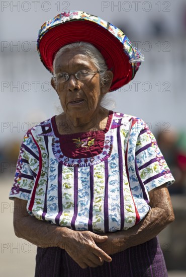 Guatemalan woman wearing traditional clothes in Santiago de Atitlán, Sololá Department, Guatemala