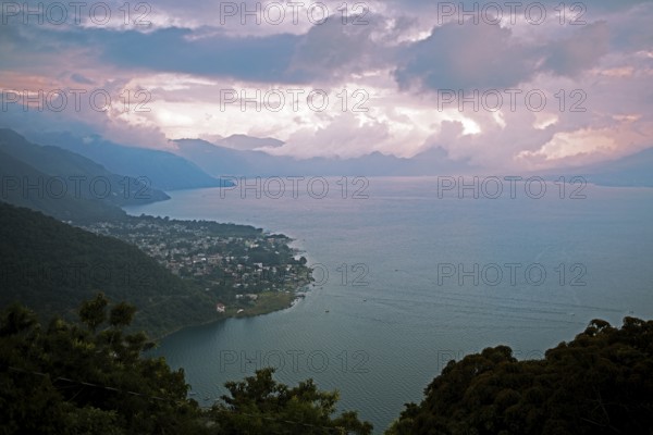Lake Atitlán or Lake Atitlán in the evening, below Panajachel, Sololá Department, Guatemala