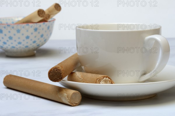 Filled waffle rolls with cup, waffle roll