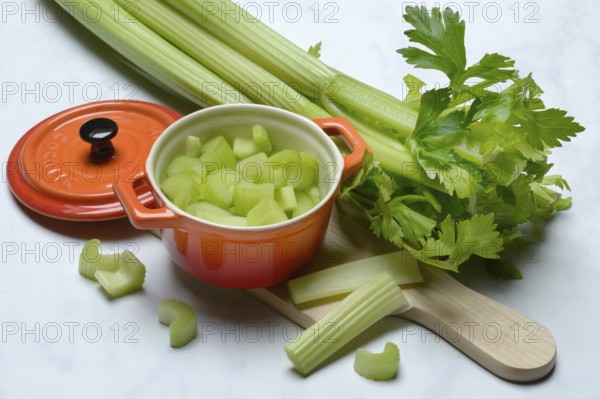 Celery stalks, pieces in pots