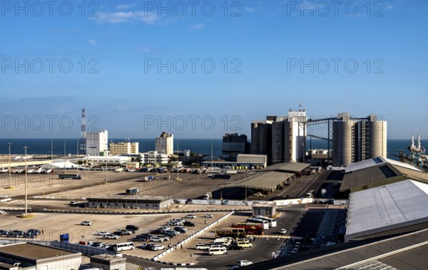 View from the cruise ship of the industrial area at Terminal Port, Abu Dhabi, UAE, United Arab Emirates